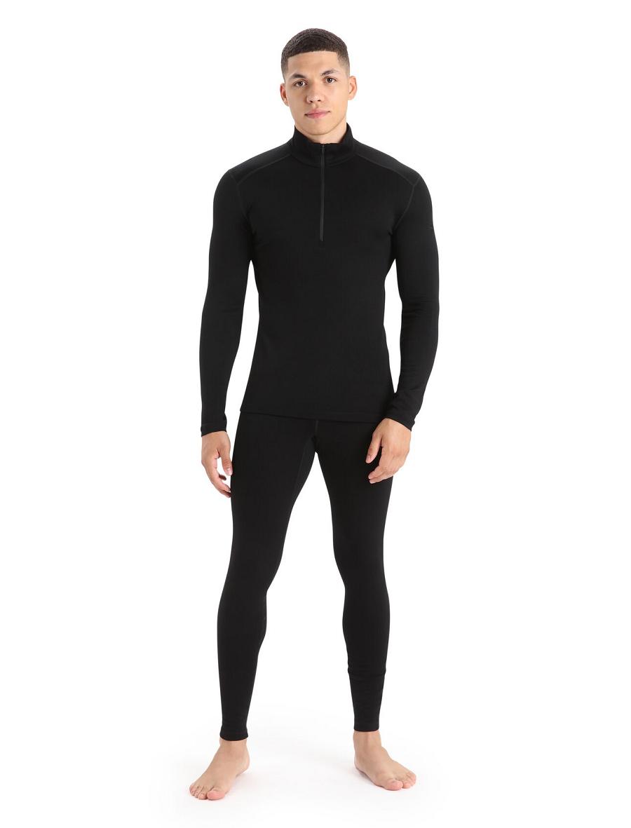 Black Men's Icebreaker Merino 260 Tech Long Sleeve Half Zip Thermal Top Base Layers | USA 1387UZGT